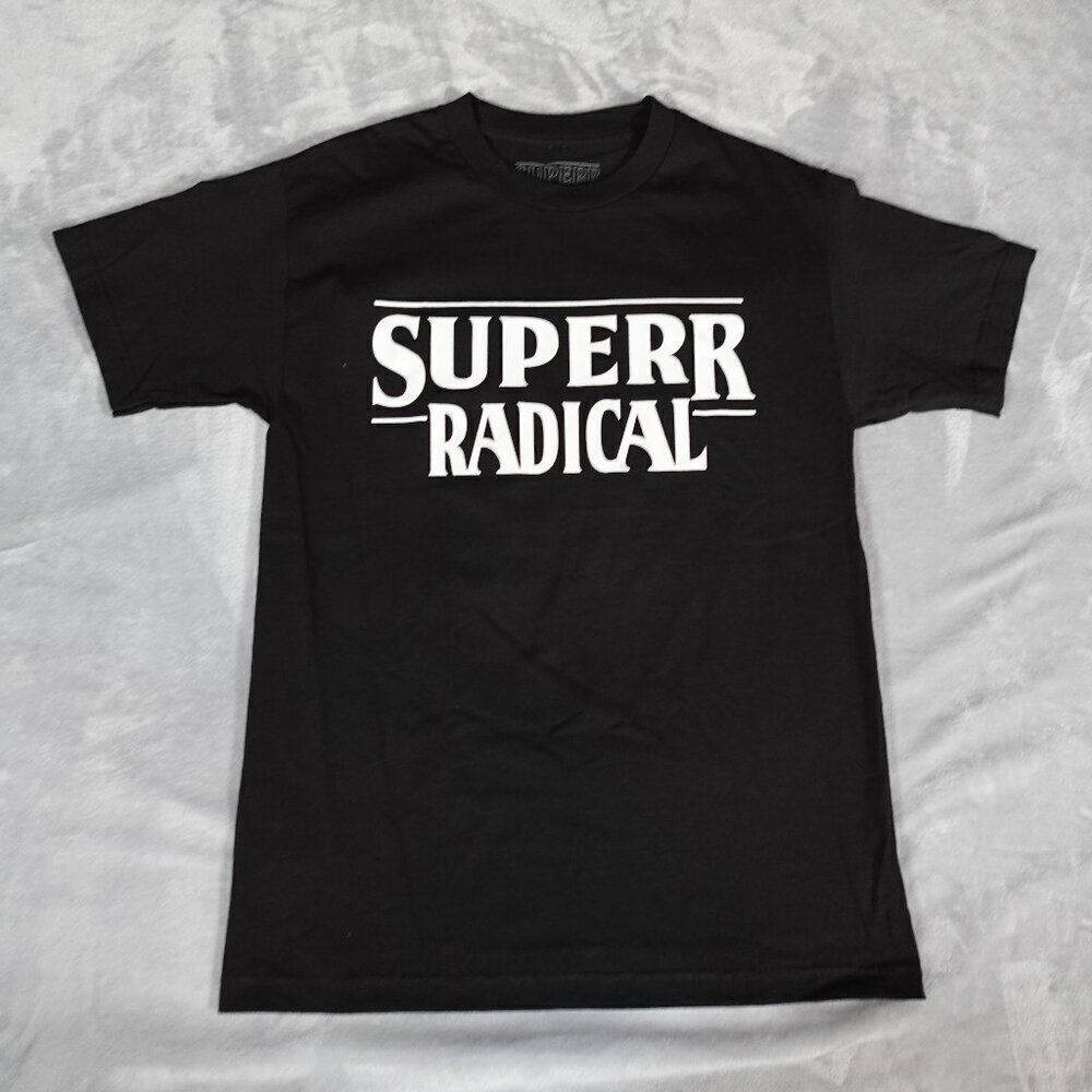 Superrradical Stranger Things Parody Glow In The Dark T Shirt Mens Medium Black